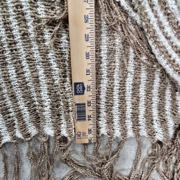 Rue21 Striped Fringe Open Front Cardigan Sweater Medium Beige - Picture 6 of 6